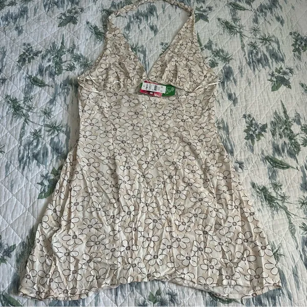 ROXY Ocean Boulevard Womens Halter Dress L Tie White Floral Flower Pink - Image 7
