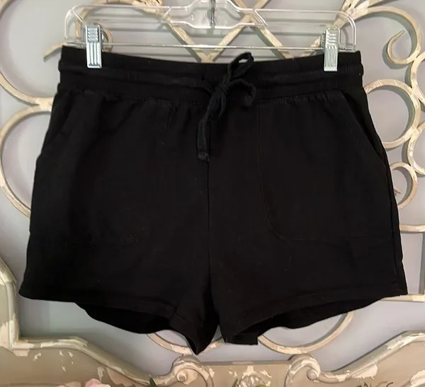 The Comfy Black Knit Shorts Elastic Drawstring Waist Cotton - Image 2