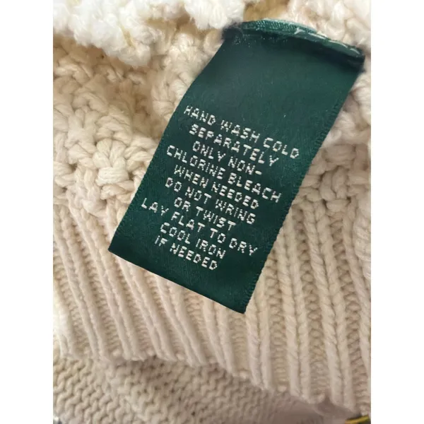 Lauren Ralph Lauren Cream Cable Knit Turtleneck Sweater XL Ivory Cotton Blend - Image 9