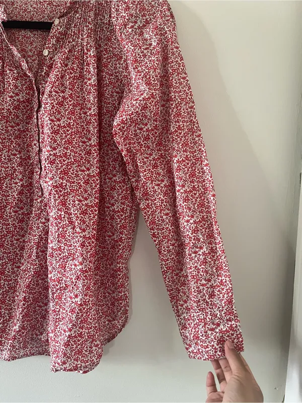 J Crew Red Ditsy Floral Peasant Top 4 100% Cotton Cottagecore Prairie Church - Image 5