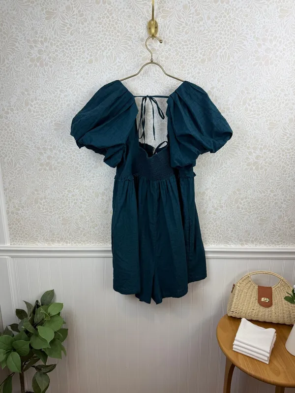 Pilcro by Anthropologie Teal Green Puff-Sleeve 3" Babydoll Romper - Size - XL - Image 8