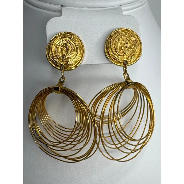 Vintage 1980s–1990s Couture Gold Tone Wire Chandelier Statement Earrings - Image 7