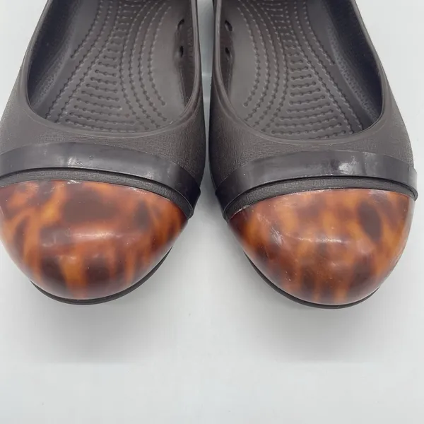 Crocs Womens 9 Shoes Ballarina‎ Flat Brown Tortoiseshell Cap Toe Marble Slip-On - Image 8