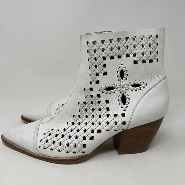 Matisse Bello‎ White Lattice Leather Lasercut Boots Size 8.5 Zip Ankle Booties - Image 4