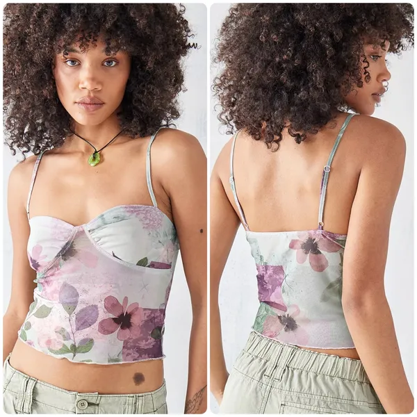 Motel UO Womens Kikan Floral Patchwork Fairycore Sheer Mesh Cami Top Size XXL - Image 2
