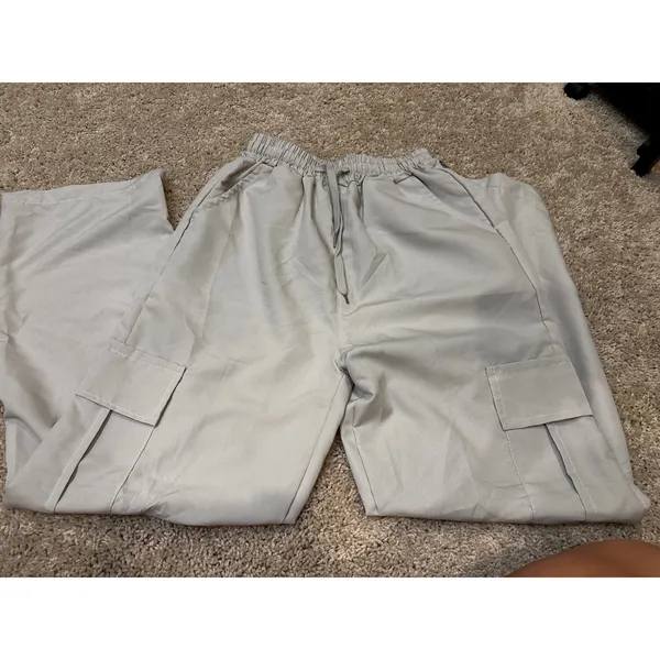 Womens Grey‎ Utility Cargo Pants Elastic Waist Baggy Streetwear Trousers - Image 4