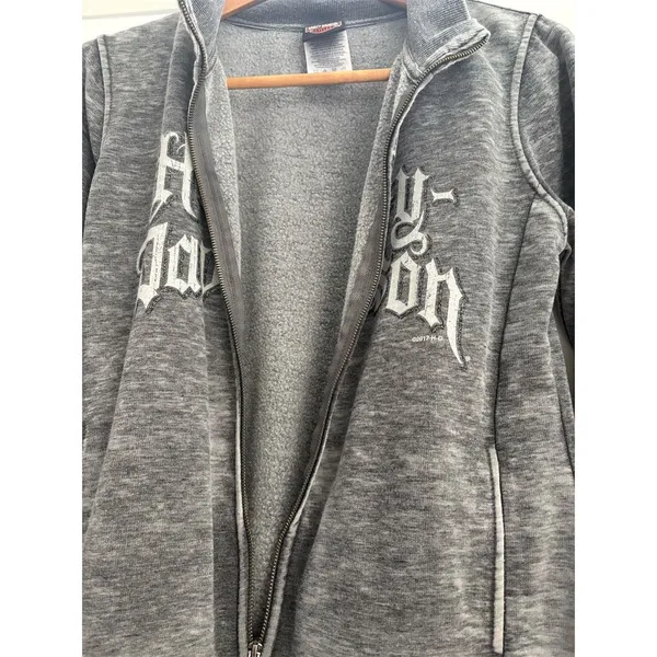 Harley-Davidson‎ Vintage Women's Full-Zip Hoodie Charcoal Gray Size M - Image 4