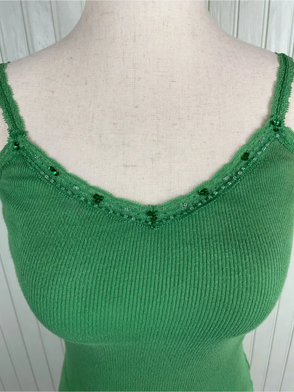 Vintage Y2K Aeropostale Beaded Lace Cami Tank Top Size Small Green Fairycore - Image 6