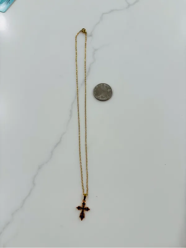 Gold plated Cross Pendant Necklace Black Inlay cute religious preppy gift 18 in - Image 2