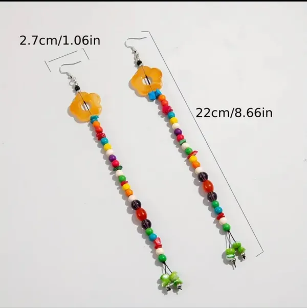 Boho-Chic Acrylic Resin Colorful Beaded Tassel Earrings with‎ Flower Charms - Image 11