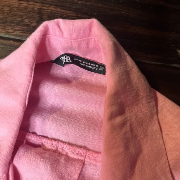 ZARA Button down dress with collar casual boho indie pink crop top high waisted skirt - Image 2
