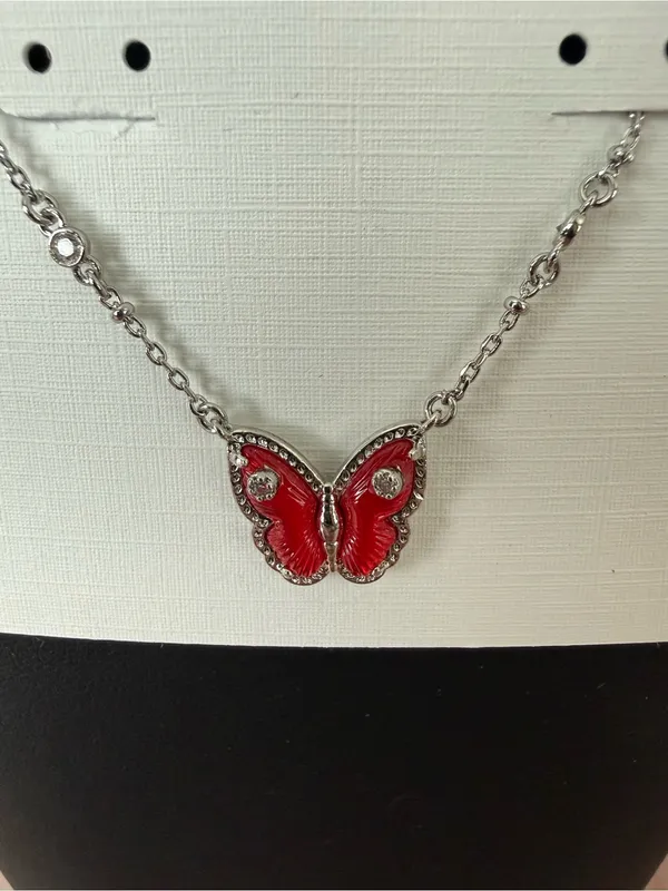 Kendra Scott | Silver Tone Red Butterfly Pendant Necklace - Image 2