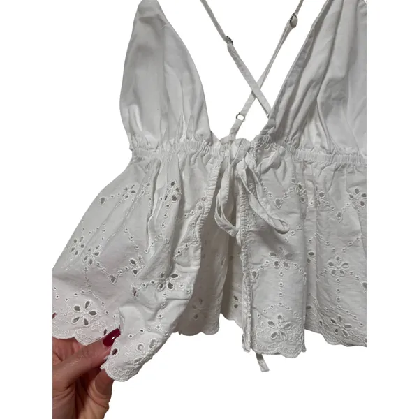 ZARA White Eyelet Lace Crop Top M - Image 5