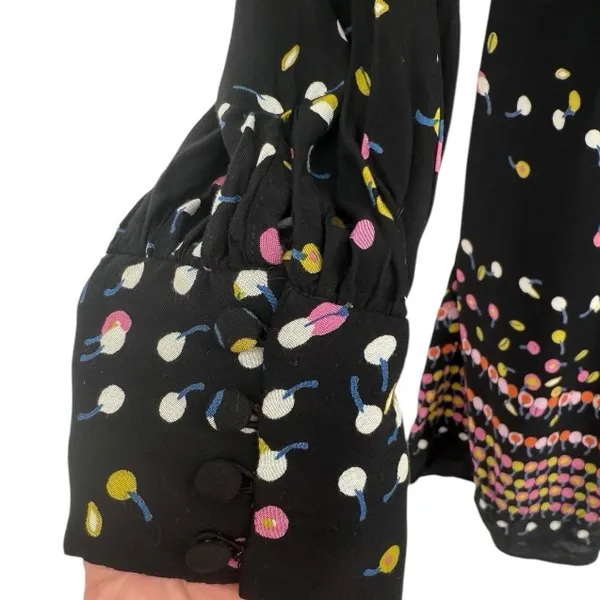Free People Coryn Boho Long Sleeve Printed Mini‎ Dress Black Size 6 Festival - Image 13