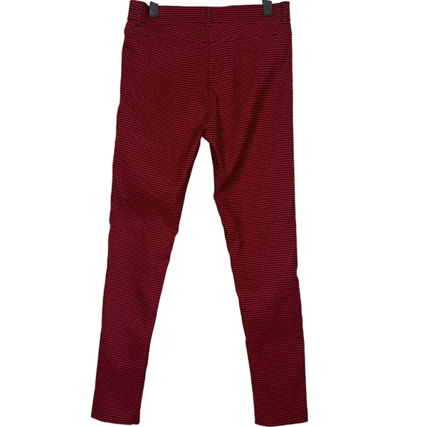 ZARA High Rise Stretch Gingham Flat Front Skinny Pants Button ZipUp L Red Black - Image 5