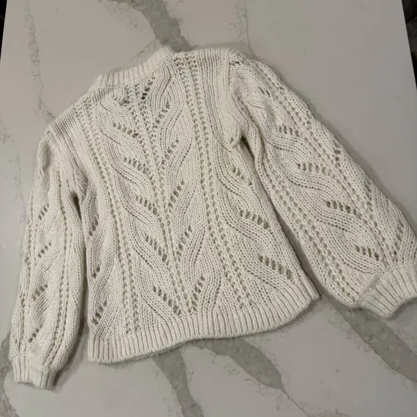 Abercrombie & Fitch Chunky Cable Knit Sweater Balloon Sleeve Womens Medium Ivory - Image 9