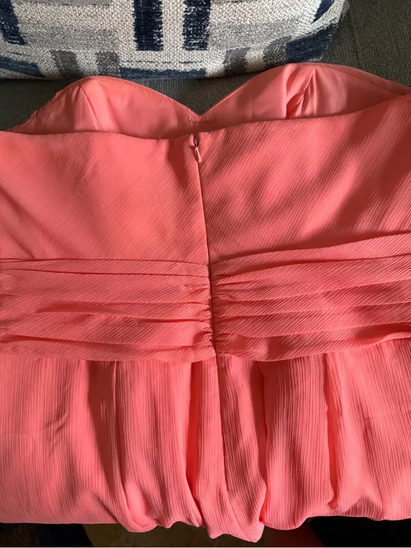 David's Bridal Strapless Coral-Pink Chiffon Dress - Image 4