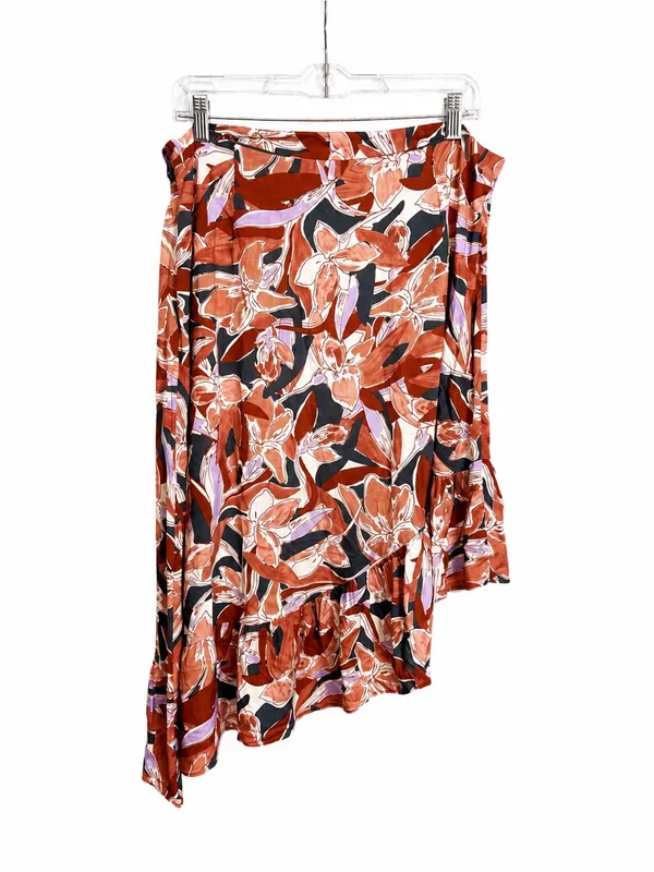 NWT Nine West Floral Asymmetrical Midi Skirt Women’s Large Rayon Ruffle Hem - Image 6