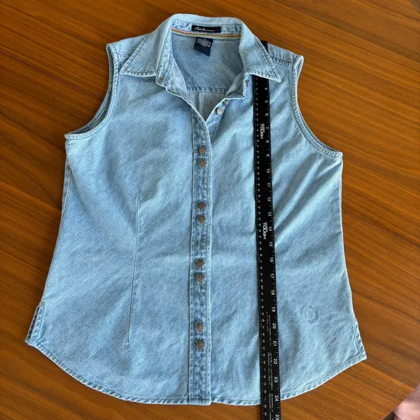 90s Vintage Bill Blass Denim Top M Button Front Western Cottage Coastal Grandma - Image 7