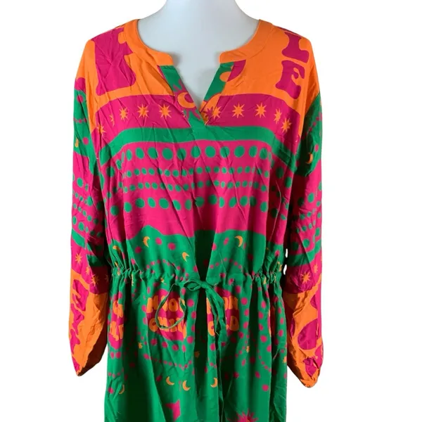 Angel‎ Of Style Boho Maxi Dress Bold Print Long Sleeve US 24 - Image 2