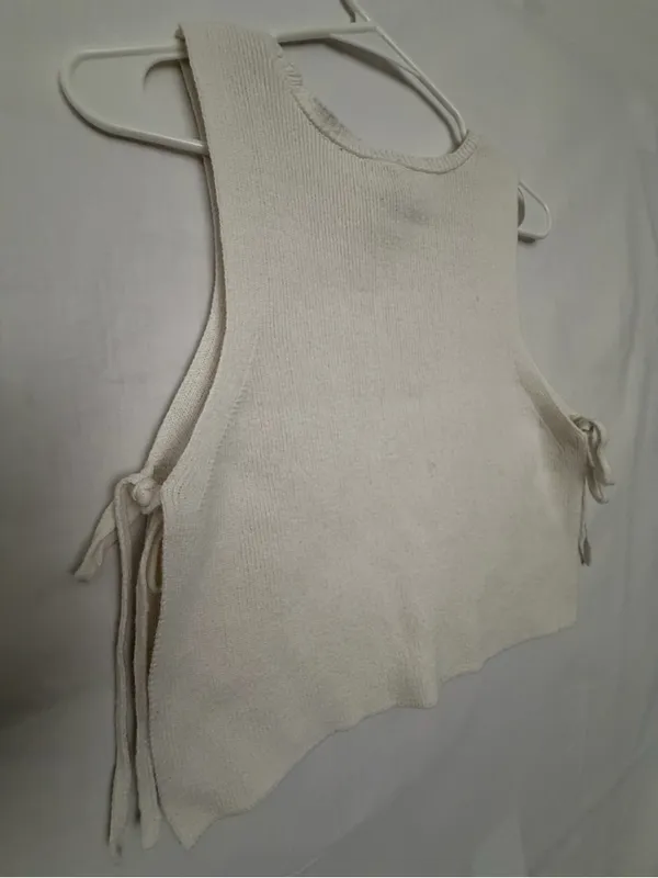 White House Black Market Sweater Vest Small Off White Side Tie Sleeveless(A919) - Image 10
