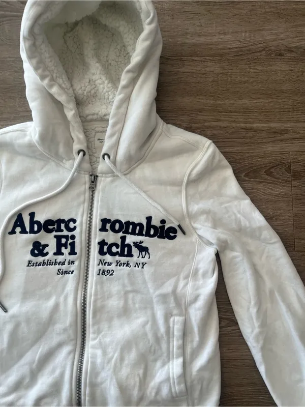 Abercrombie & Fitch Y2K Hoodie Womens XS White Sherpa Lined Full Zip Vintage - Image 6
