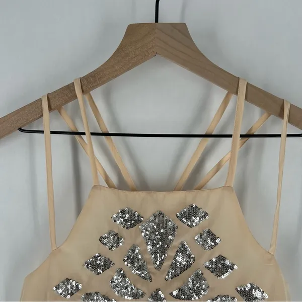 Truth NYC Sheer Lightweight Pink Chiffon SIlver Emellished Sequins‎ Strappy Tank - Image 4
