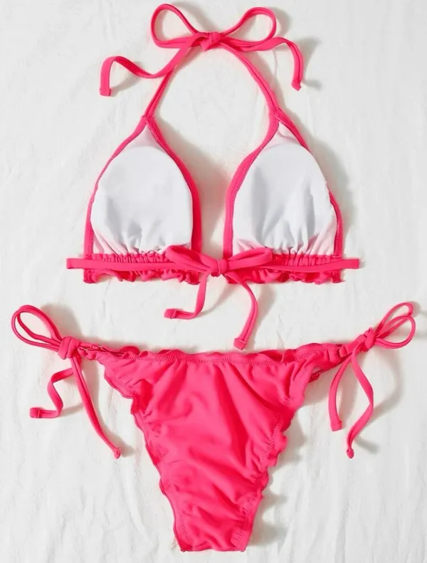 Neon pink ruffle bikini Size M - Image 2
