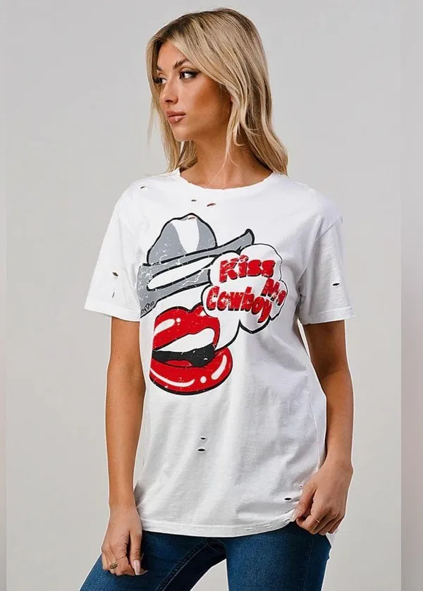 NWOT KISS ME COWBOY TEE Gold Size L - Image 6