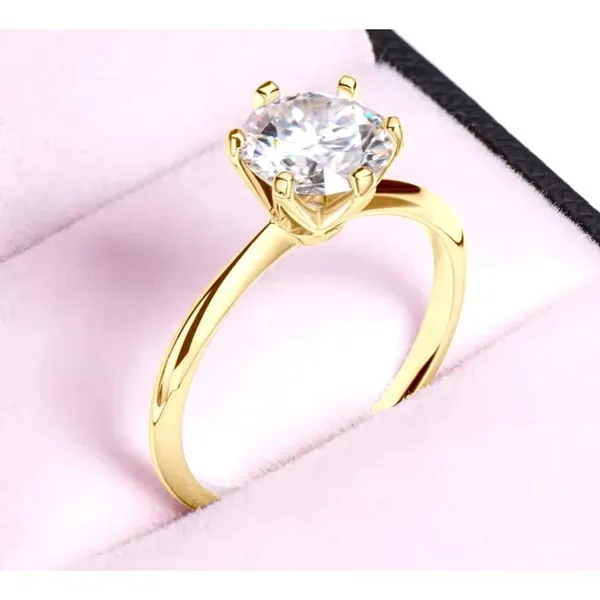Boutique NEW 2 Ct Solitaire Simulated Diamond 14k Gold Plated S925‎ Engagement Ring - Image 6