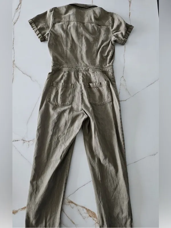 Short-Sleeve Utility Jumpsuit in Olive Green - Image 2