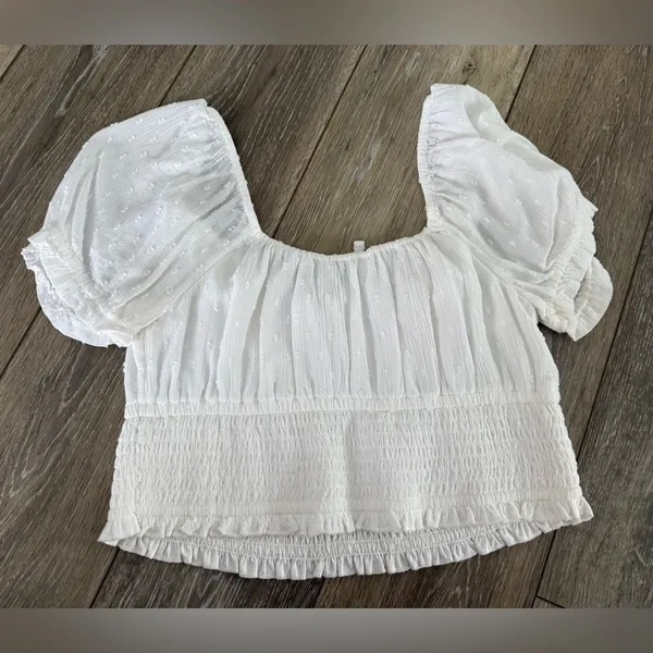 Hollister White Babydoll Smocked Blouse Crop Top - Image 3