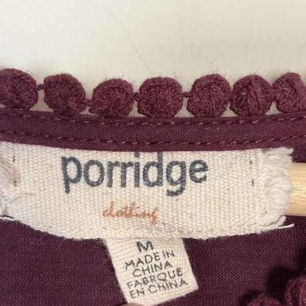 Porridge‎ Clothing Women Medium Purple burgundy Eyelet Scalloped Sleeve Boho Top - Image 3