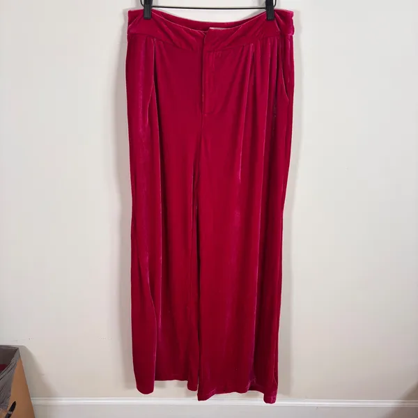 Aura Pink Velvet Wide Leg Pleated Pants High Waist Trousers Size‎ L NEW - Image 2
