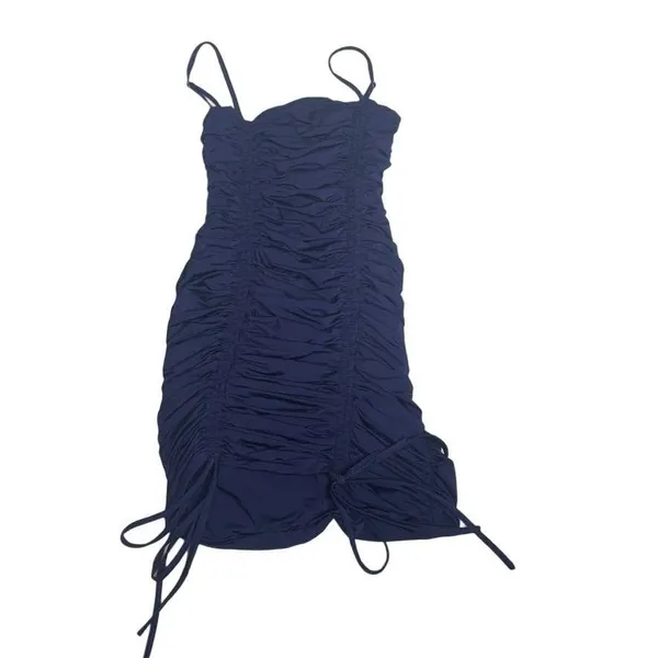 Tiger Mist Navy Blue Ruched‎ Bodycon Mini Dress with Drawstring Slit Size S - Image 2