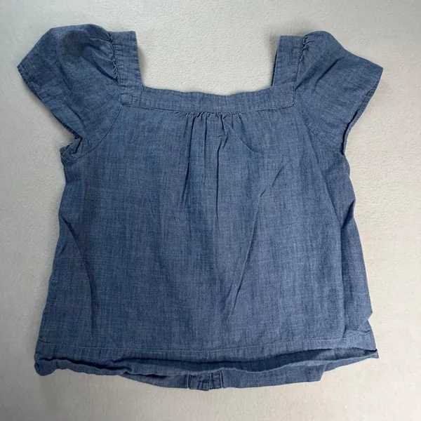 J.Crew Womens Blue Cotton Chambray Square Neck Button Front Flutter Sleeve Top S - Image 6