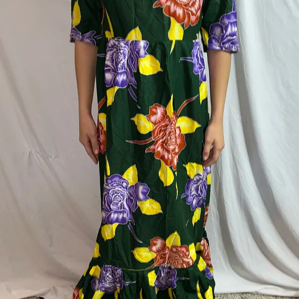 Boho, Tribal print homemade dress. Green Size L - Image 4