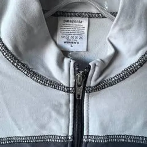 Patagonia Womens Grey Colorblock Full Zip Athletic Jacket Thumbholes Large USA - Image 2