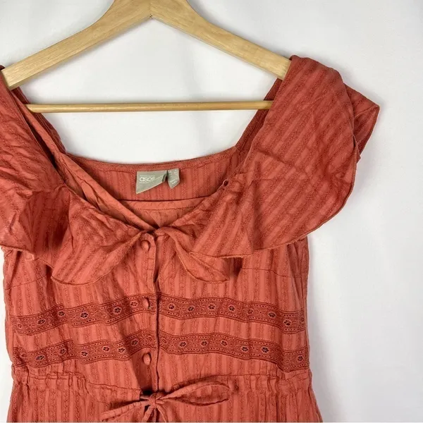 ASOS Dark Orange Button Front Ruffle‎ Mini Dress 0 - Image 3