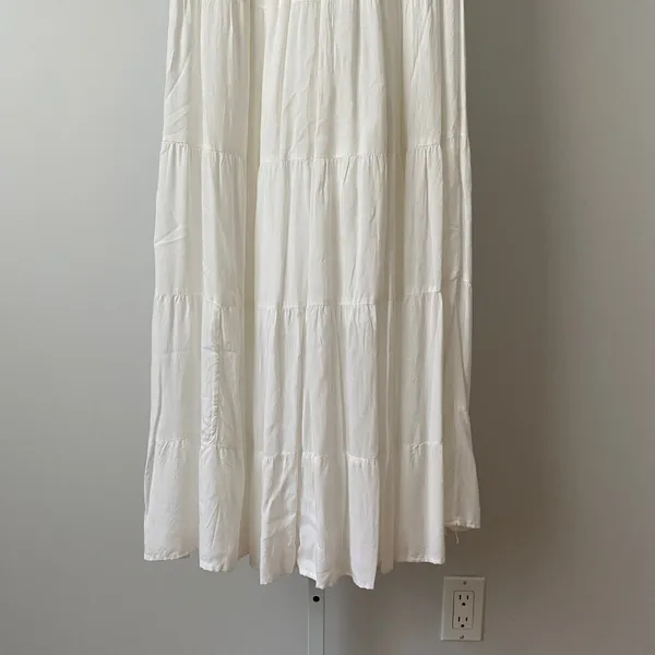 Nation AK Outfits Rayon Boho Coastal Smocked Tiered Maxi Dress Small White - Image 5