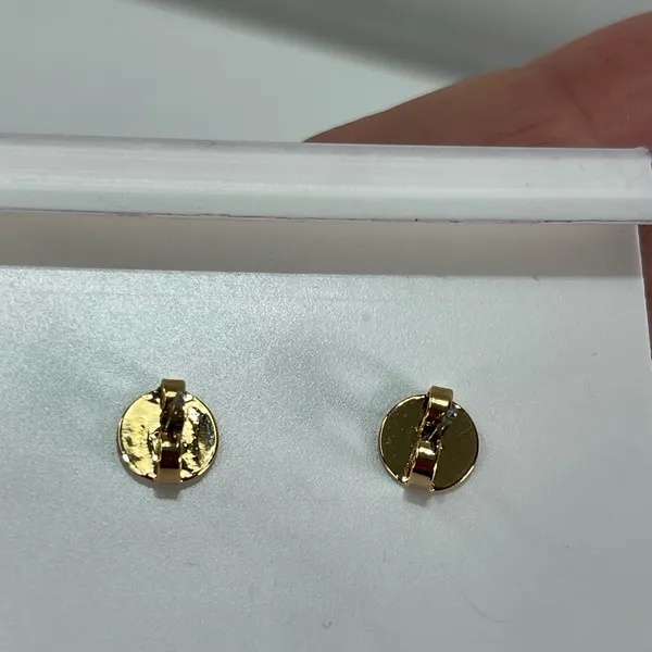 Tory Burch Black & Gold Tone Logo Stud Earrings Butterfly Closure - Image 3