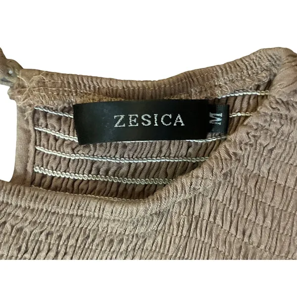Zesica Smocked Midi Dress Womens M Used Brown Cottagecore - Image 7