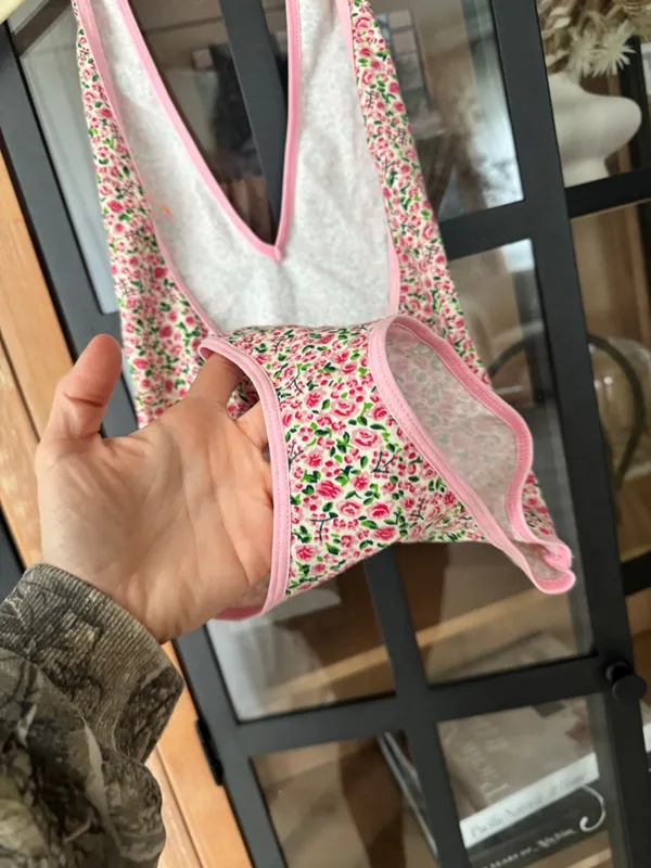 American apparel floral bodysuit leotard sleeveless scoop open back vneck halter - Image 7