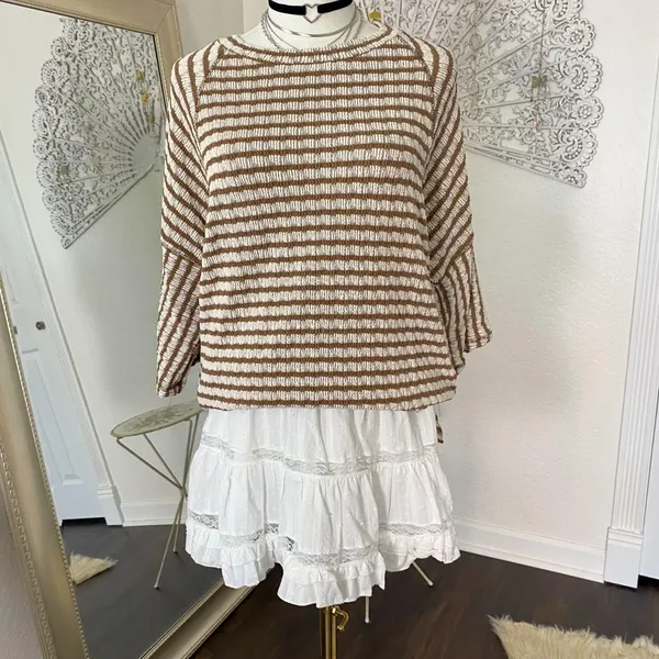 Source Unknown New Tan Brown Soft Knit 3/4 Sleeve Sweater Top M - Image 2