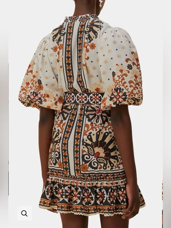 Farm Rio Flower Fan Tapestry Off-White Mini Dress Size Large. - Image 3
