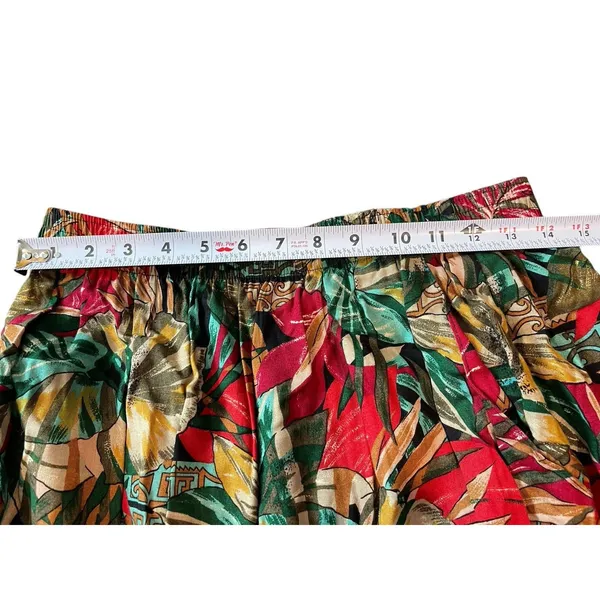 Sag Harbor Red Tropical Floral Pleated Elastic Waist Midi Skirt M 90s Office - Image 11