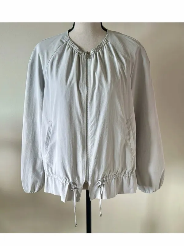 Zara Light Gray drawstring tie front peplum  Bomber windbreaker Jacket - Image 9