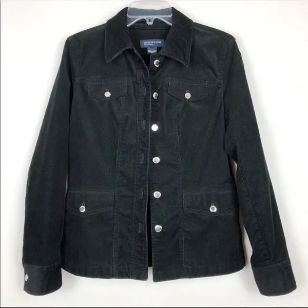 Jones New York Corduroy Black Military Button Front Jacket Womens Small Cotton - Image 2