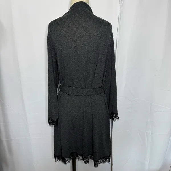 Victoria's Secret Wrap Robe M/L Charcoal Gray Lace Trim Belted - Image 3