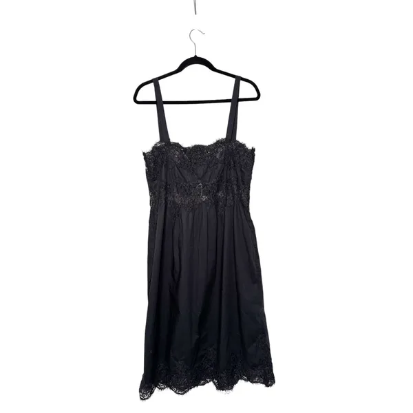 J. Crew Regenerative Cotton Black Lace Trim Midi Dress Size L CA667 - Image 4